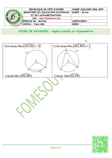 FICHE 12 MATHS 1ière C&D Angles orientés et trigonométrie by TEHUA