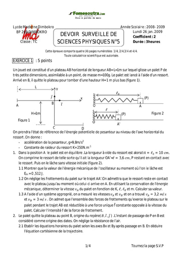 Devoir (4) de Physique niveau Terminale C