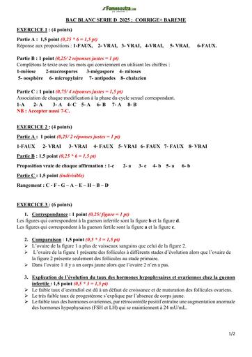 BAC BLANC REGIONAL Avril 2025 DREN 1 SVT Tle D BAREME by TEHUA