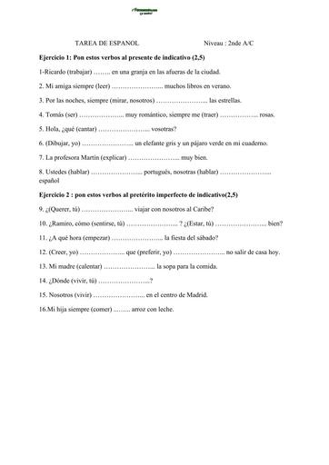 DEVOIR D'ESPAGNOL Niveau 2nde AC by TEHUA