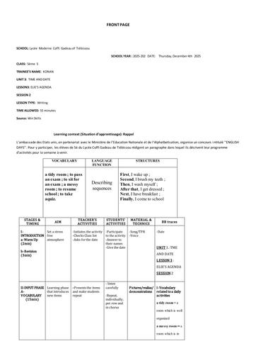 UNIT 3 LESSON 3 SESSION 2 5ième By Tehua