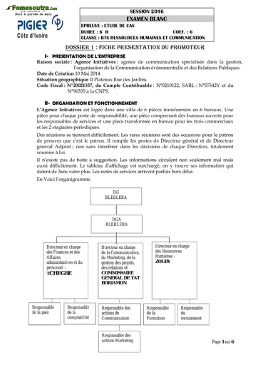 Etude de Cas BTS Ressources Humaines et Communication - BTS blanc 2016 (PIGIER)