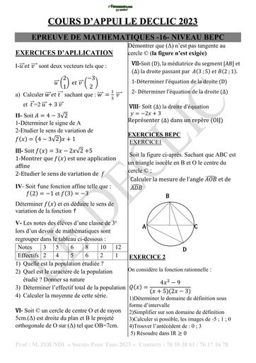 COURS D'APPUI LE DECLIC MATHS 3ième N°16 BY TEHUA