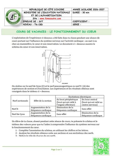 FICHE 3 SVT Tle C&D LE FONCTIONNEMENT DU COEUR  by TEHUA