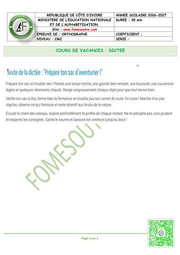 FICHE 8 ORTHOGRAPHE DICTEE CM2 BY TEHUA