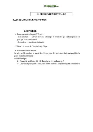 COURS DE VACANCES FR Tle CORRIGE SUJET 1 (LA DISSERTATION LITTERAIRE)
