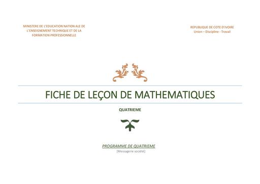 Fiche de cours Maths de 4ième Apc CI by Tehua