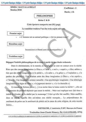 Sujet de Philosophie SERIES C-D