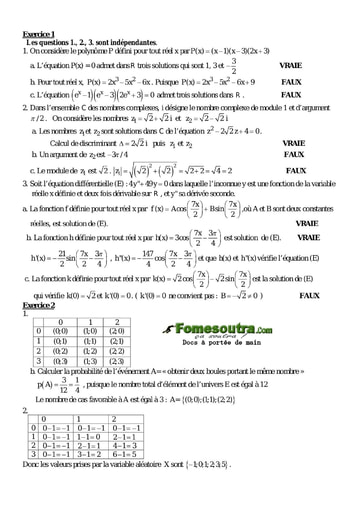 Corrigé Maths Devoir de synthèse n° 1 - 3eme