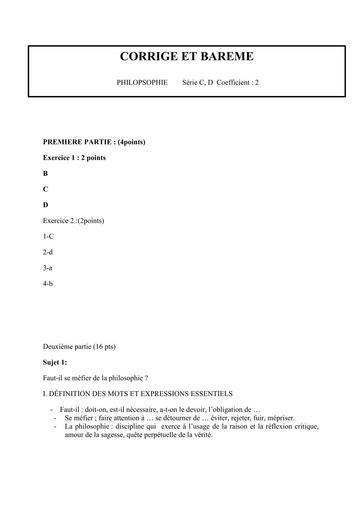 Bac blanc 2026 Philosophie série C&D barème Drena Abidjan 4 By Tehua