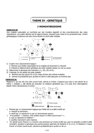 Thème: Génétiques -  Recueil de sujets corrigés de SVT niveau Terminale D et C