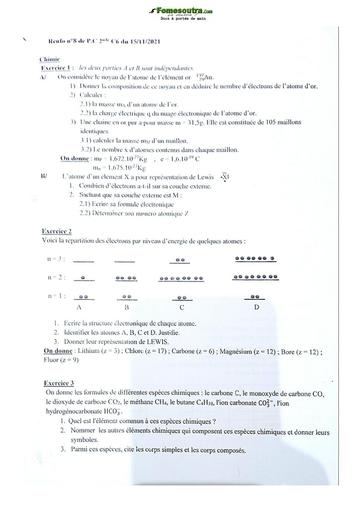 Sujet de Physique-Chimie Seconde C Lycée Classique Abidjan 2022