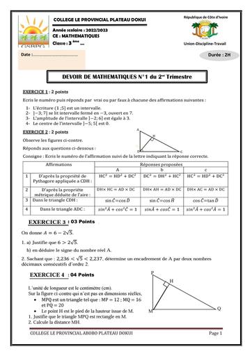 DEVOIR de niveau 3ème N° 1 deuxieme Trim  Collège provincial.pdf