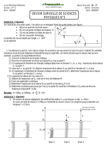 Devoir (4) de Physique-Chimie 1ère C Lycée Moderne de Dimbokro