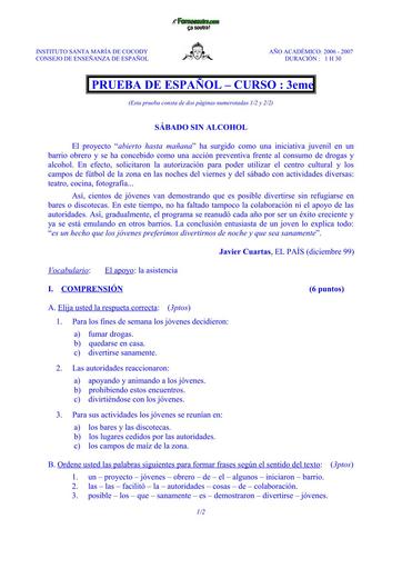 DEVOIR D'ESPAGNOL NIVEAU 3ième SABADO SIN ALCOHOL BY TEHUA
