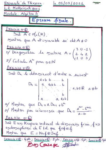 Examen1 Algèbre 3 M I by TEHUA