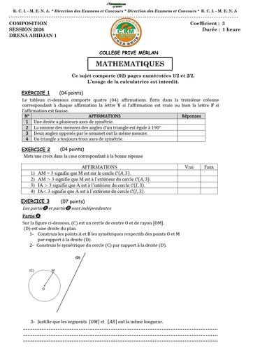 FICHE DE COMPOSITION MATHS NIVEAU 5ième MERLAN MARS 2025 by TEHUA