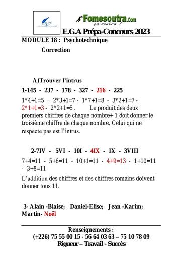 MODULE 18 psychotechnique Correction