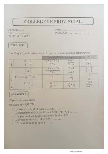 Devoir de Niveau 4ieme Collège Provincial by Tehua.pdf