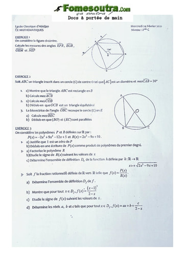 Devoir Math Seconde C Lycée Classique