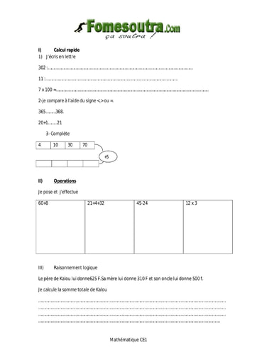 Mathématique 2 niveau CE1