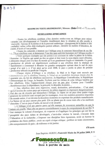 Collection de sujets de Français niveau Première - Lycée Scientifique de Yamoussoukro