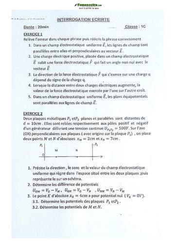 Sujet de Physique-Chimie Première C Lycée Classique Abidjan 2022-2023