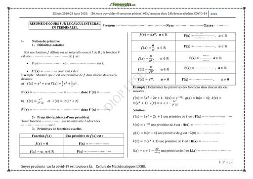 RESUME DE COURS MATHS CALCUL INTEGRAL Tle D Côte d'Ivoire BY TEHUA