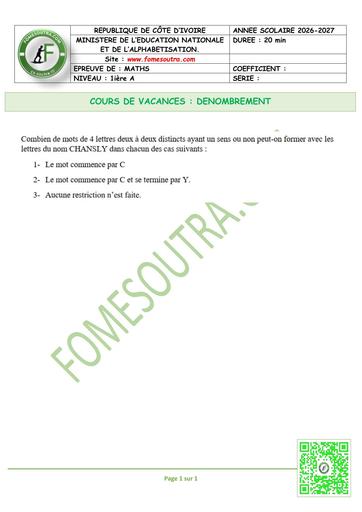 FICHE 6 MATHS 1ière A DENOMBREMENT by TEHUA