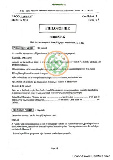 BAC 2024 SUJET DE PHILO SERIE A Côte d'Ivoire by TEHUA