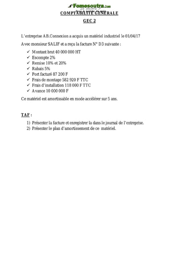 Comptabilité générale BTS blanc 2017 - Filière Gestion Commerciale