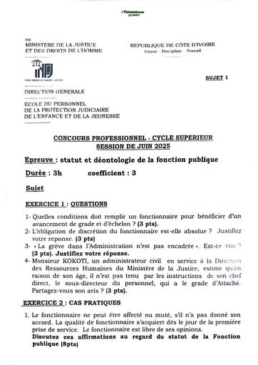 Concours Direct INFJ 2025 CS statut et déontologie de la fonction politique by TEHUA