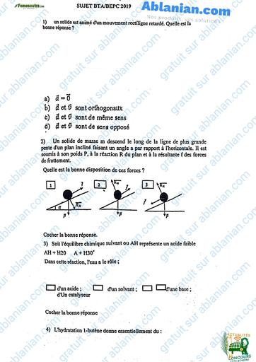 Anciens sujets BEPC Eaux et Forets toutes les matieres 2019 BY TEHUA