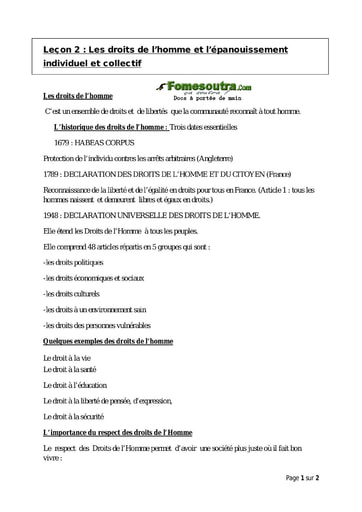 Les droits de l’homme et l’épanouissement individuel et collectif