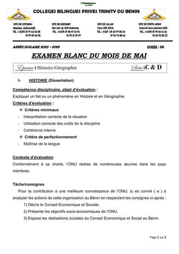 2eme EXAMEN BLANC INTERNE  Hist Géo Tle CD 2026 BY TEHUA