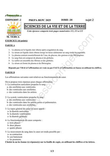PREPA BEPC 2025 SVT FICHE 2 BY TEHUA