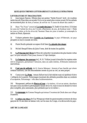 QUELQUES THEMES LITTERAIRES ET LEURS ILLUSTRATIONS by Tehua