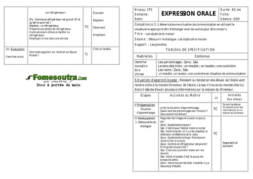 Les objets de la maison - Fiche pour enseignant CP1