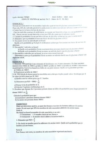 Sujet Prépas BAC Mathématique TC Lycée Classique Abidjan 2023