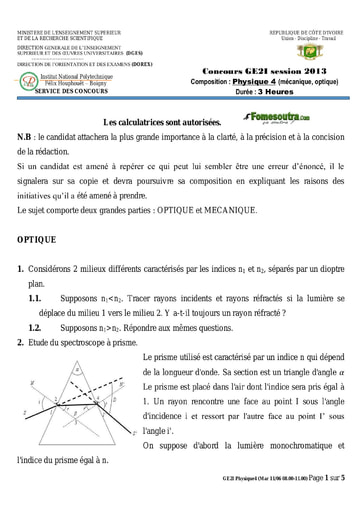 Sujet de Physique 4 concours GE2I 2013