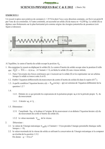 Sujet de Physique-Chimie BAC C et E 2012