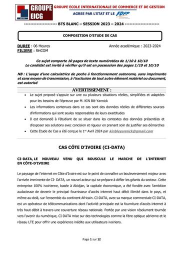 COMPOSITION D’ETUDE DE CAS RHC - SUJET BTS RHC EDC By Ludov Ta'n