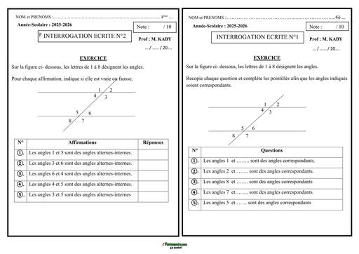 INTERROGATION DE MATHS niveau 4ème (angle leçon 2) by TEHUA
