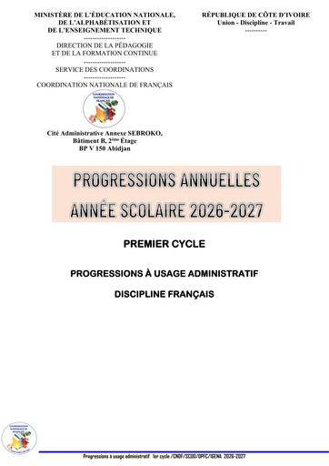 Français  1er Cycle 2026-27 PROGRESSIONS ANNUELLE A USAGE ADMINISTRATIF