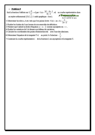 Problème (8) Etude d'une fonction rationnelle - Maths Terminale D