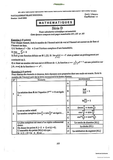 Bac blanc 2023 serie D Maths+corro Gagnoa by TEHUA