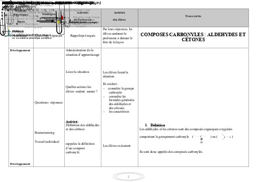 FCICHE DE COURS PC Tle CD COMPOSES CARBONYLES (ALDEHYDES ET CETONES) by TEHUA