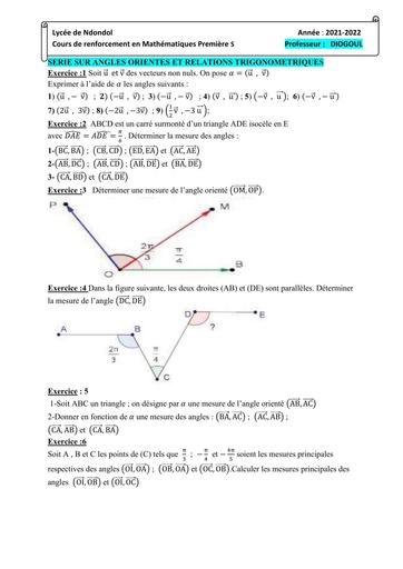 Fiche de Maths angles orientés et trigo 1iere C&D by Tehua