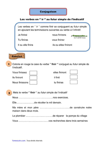 Les verbes en ‘’ ir ‘’ au futur simple de l’indicatif - Cours CE1