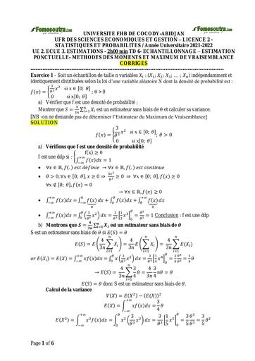 UFHB de Cocody (Estimation) L2 CORRECTIONS TD6 2021 2022  by TEHUA